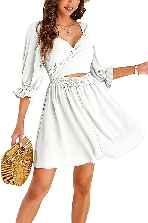 Women Tie Back Puff Sleeve Dress