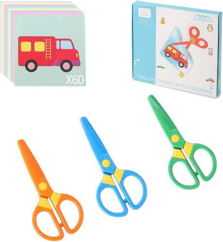 3PCS Kids Plastic Toddler Scissors w/ 60 Sheets