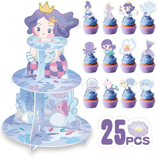 Mermaid Cupcake Stand 24 pcs Cupcake Toppers