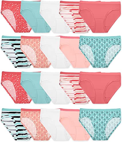 Fruit of the Loom Girls' Cotton Hipster Underwear 20 Pack