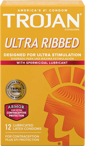 TROJAN Stimulations Ultra Ribbed Spermicidal Condoms