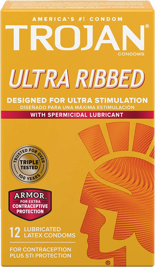 TROJAN Stimulations Ultra Ribbed Spermicidal Condoms